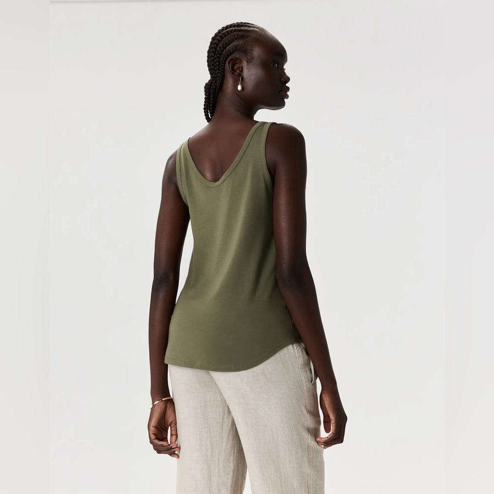Quince Cotton Modal Double Scoop Neck Tank- Green- Large - Picture 7 of 11